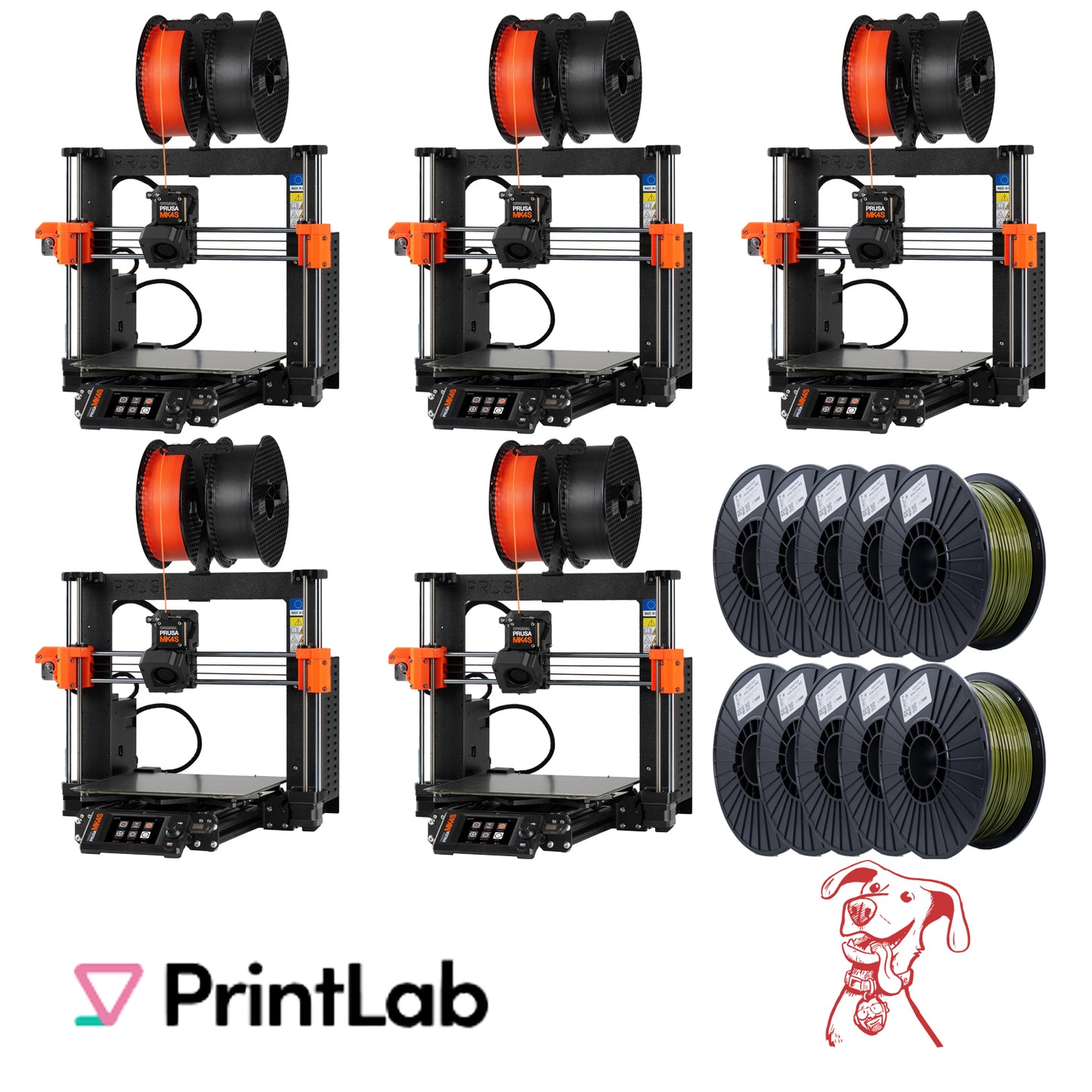 MK4S Five Pack School Bundle with 2 Year Extended Warranty - 5 MK4S w/ 2 Year Ext Warr / 10 Spools / PrintLab Trial