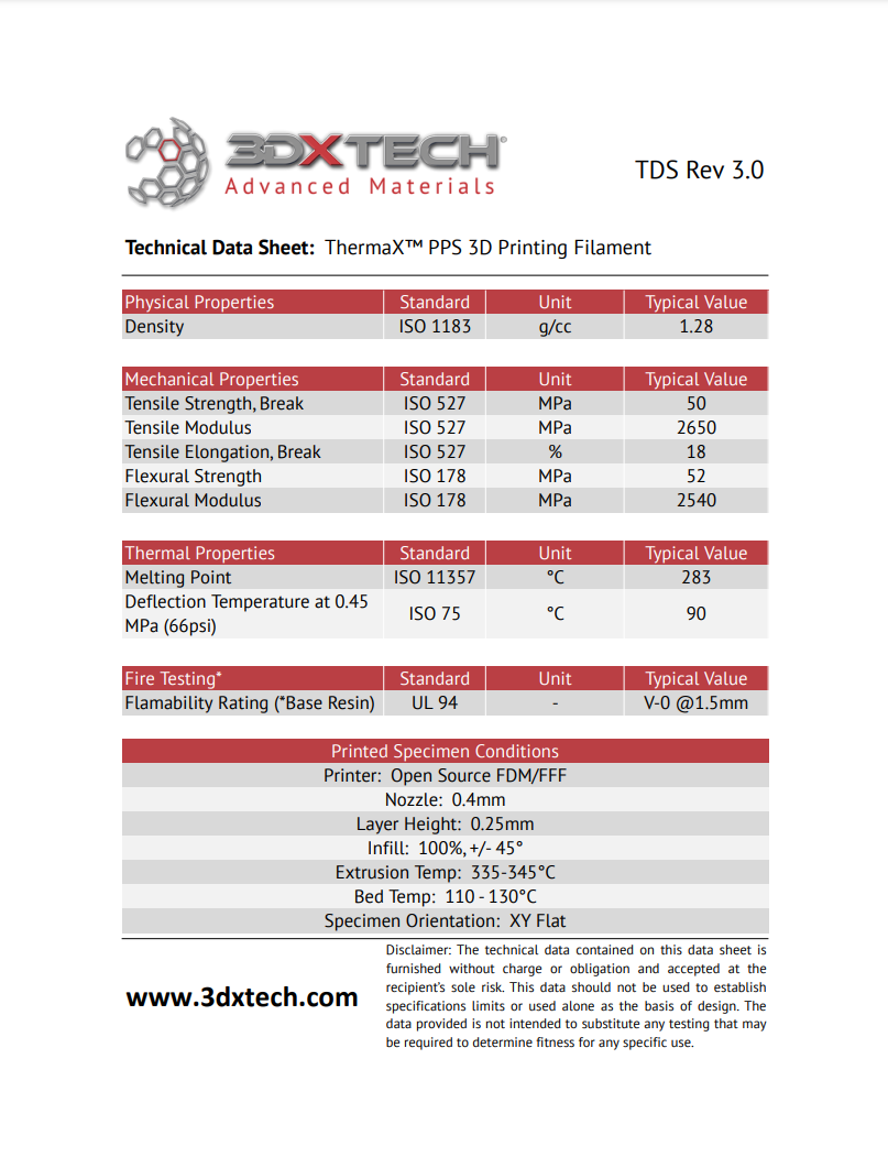 3DXTECH ThermaX™ PPS, 1.75mm, 500g, Natural