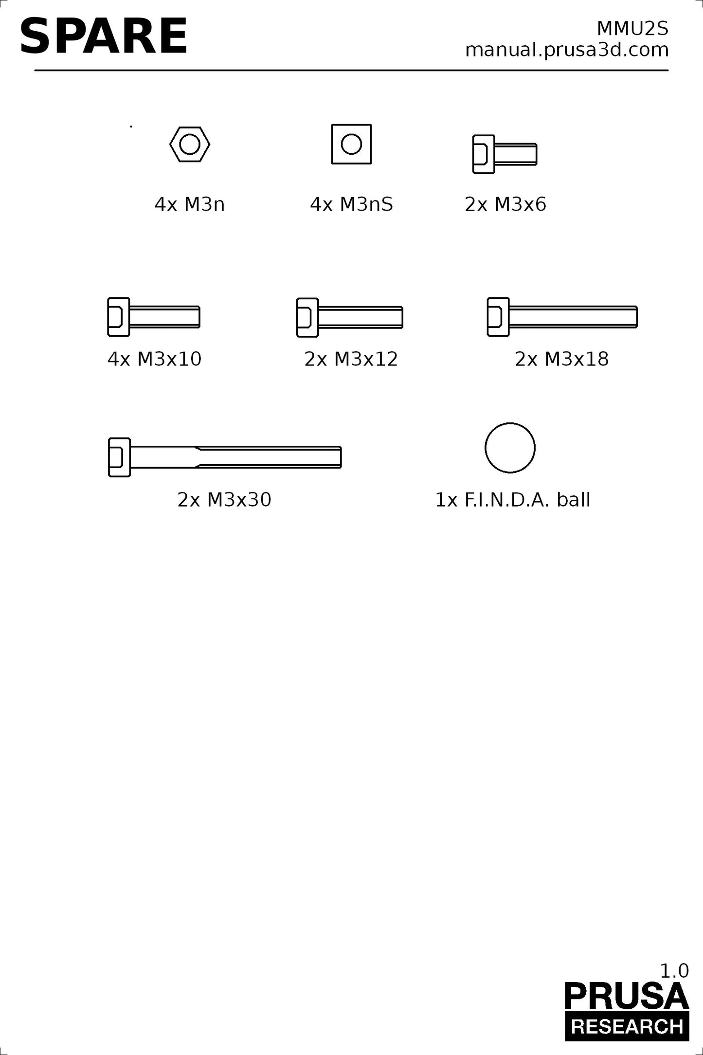 Original Prusa MMU2S Fasteners - spare bag