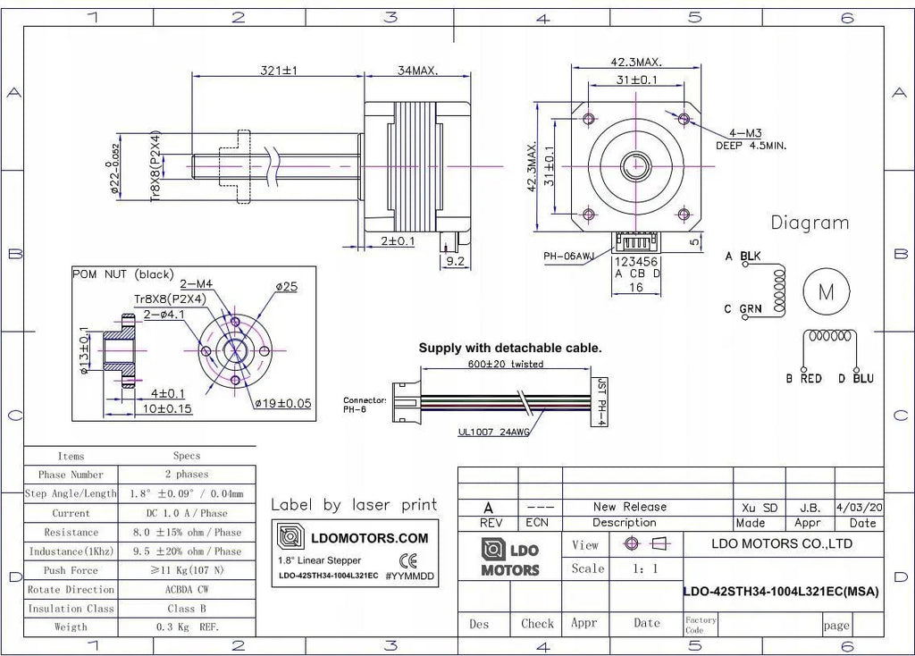 LDO- 42STH34-1004L321EC (mk3 Lead Steppers) (EOL)