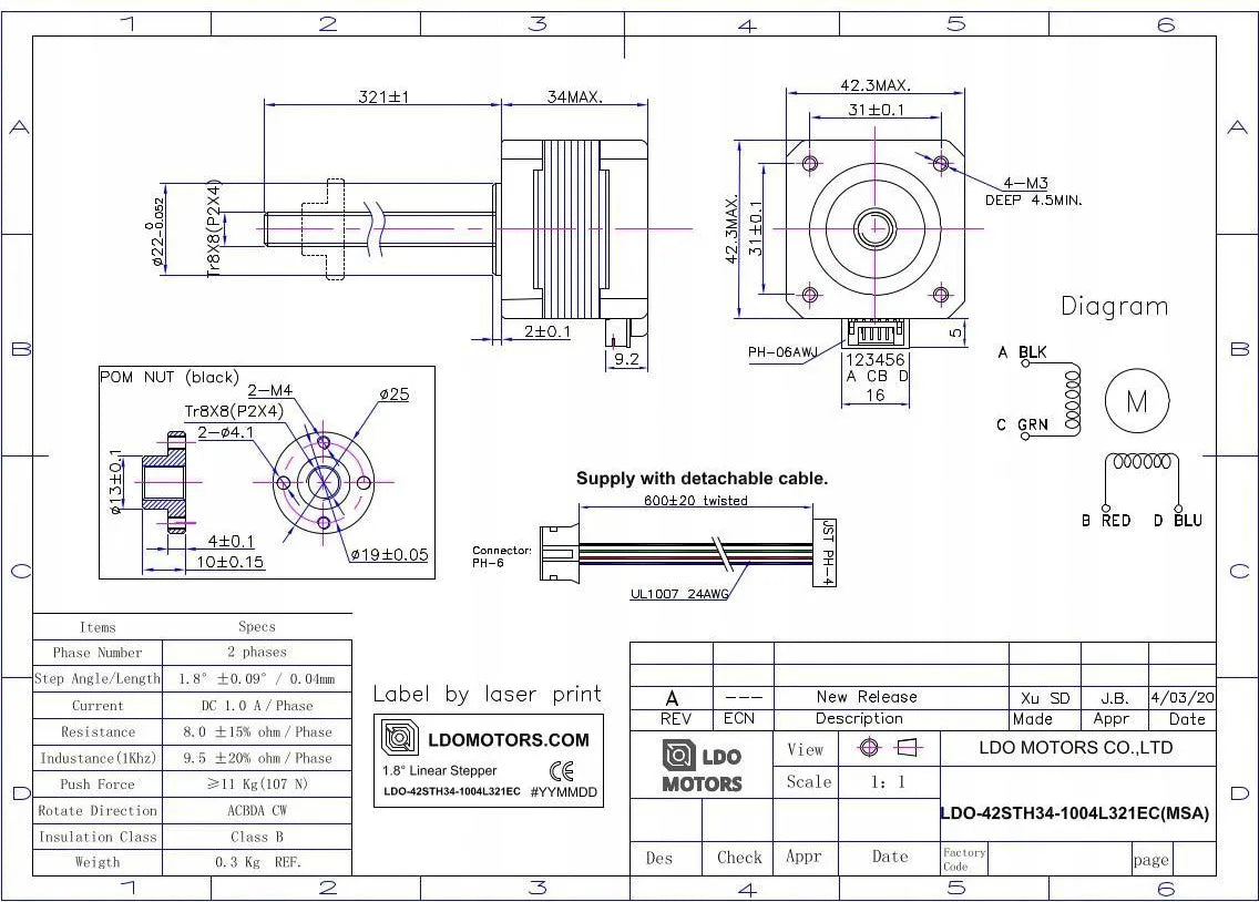 LDO- 42STH34-1004L321EC (mk3 Lead Steppers) (EOL)