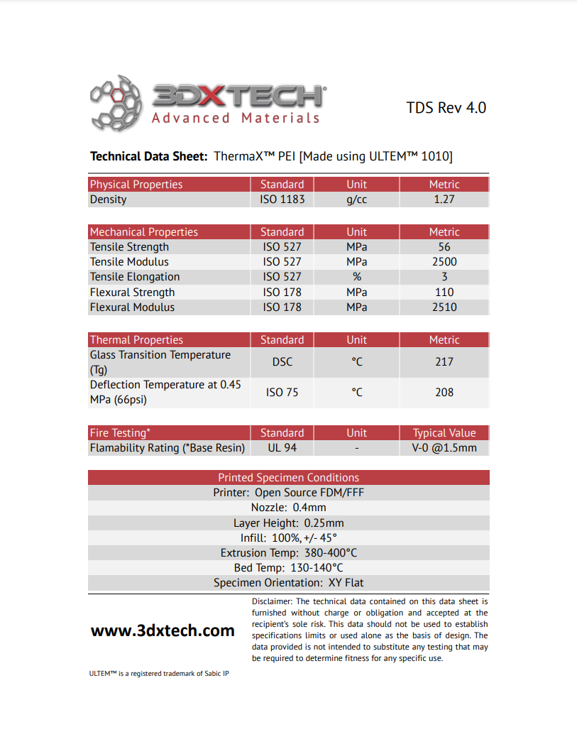 3DXTECH ThermaX™ PEI 1010, 1.75mm, 500g., Natural