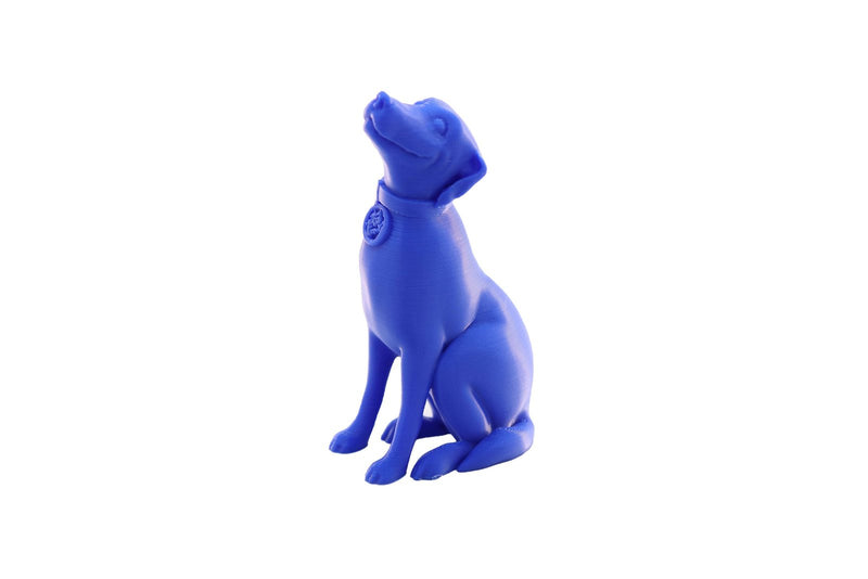 Dog figurine printed in Bold Blue Jessie Premium PETG on a white background