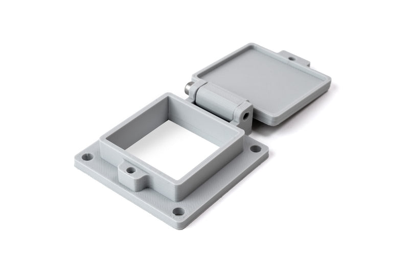 Hinged frame part printed in Light Grey Prusament PC Blend on a white background