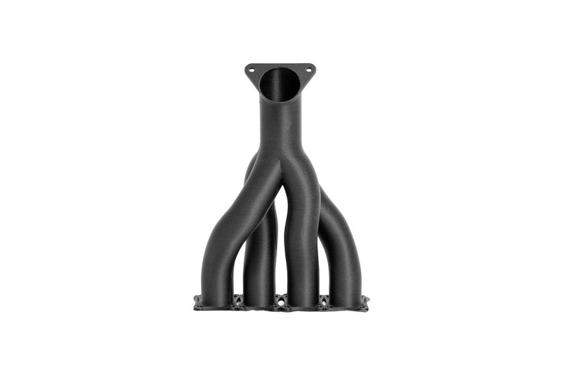 Intake manifold printed in Prusament PP Carbon Fiber on a white background